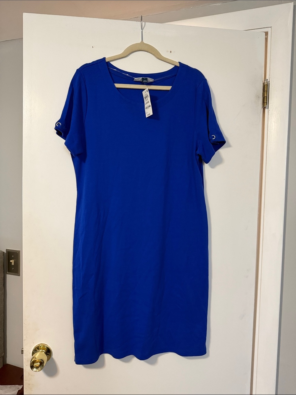 Karen Scott Cobalt Blue Midi Dress with Grommet Sleeve Detail